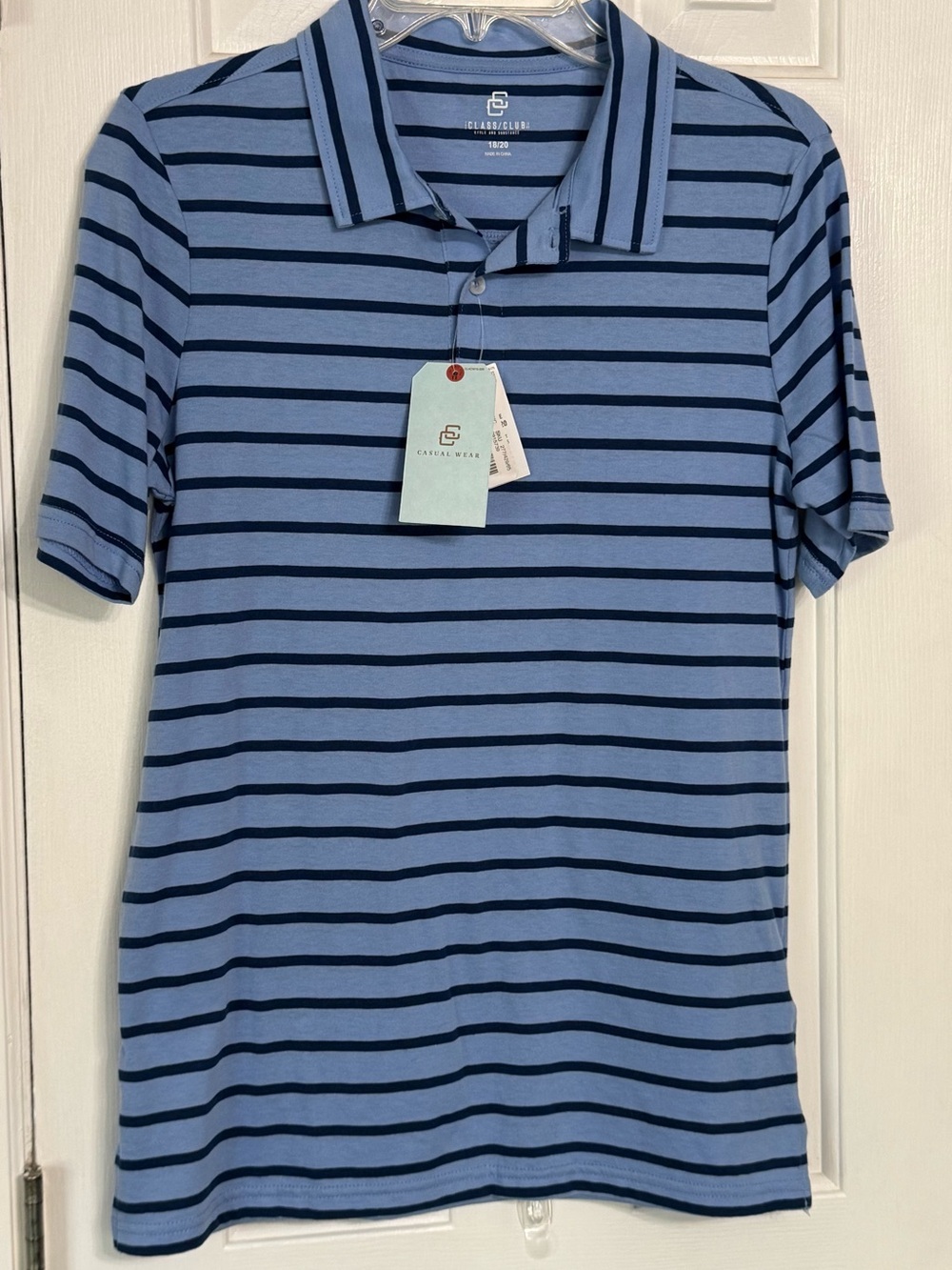NWT Class Club Big Boys Striped Performance Polo Shirt Size 18/20 Blue